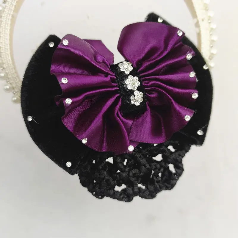 Black Embroidered Bow Hair Net for Women - Image 15