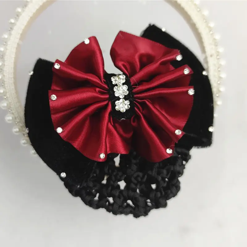 Black Embroidered Bow Hair Net for Women - Image 16