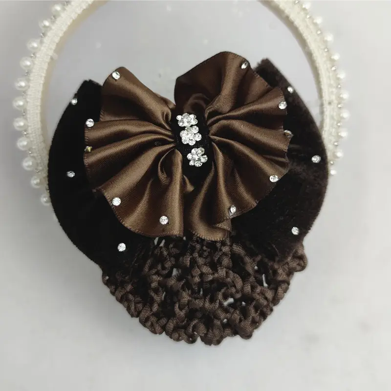 Black Embroidered Bow Hair Net for Women - Image 17