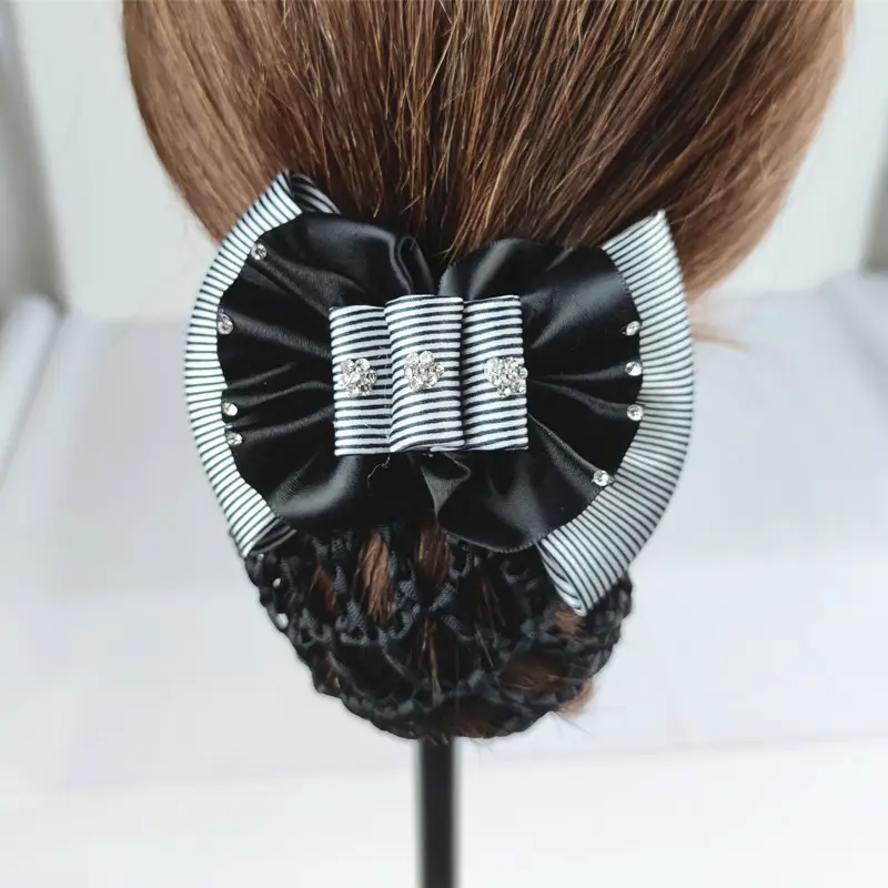 Black Embroidered Bow Hair Net for Women - Image 19