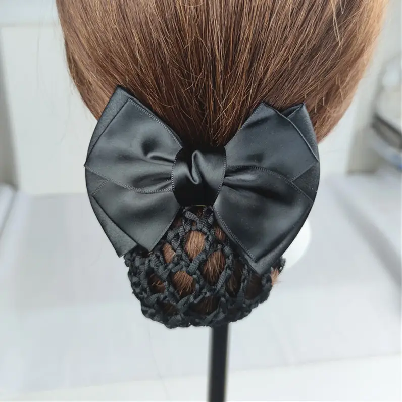 Black Embroidered Bow Hair Net for Women - Image 2