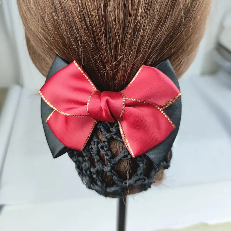 Black Embroidered Bow Hair Net for Women - Image 21