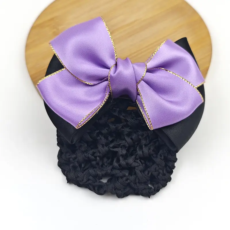 Black Embroidered Bow Hair Net for Women - Image 22