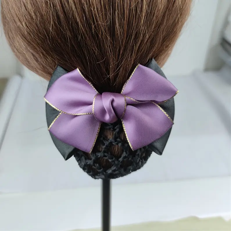 Black Embroidered Bow Hair Net for Women - Image 24