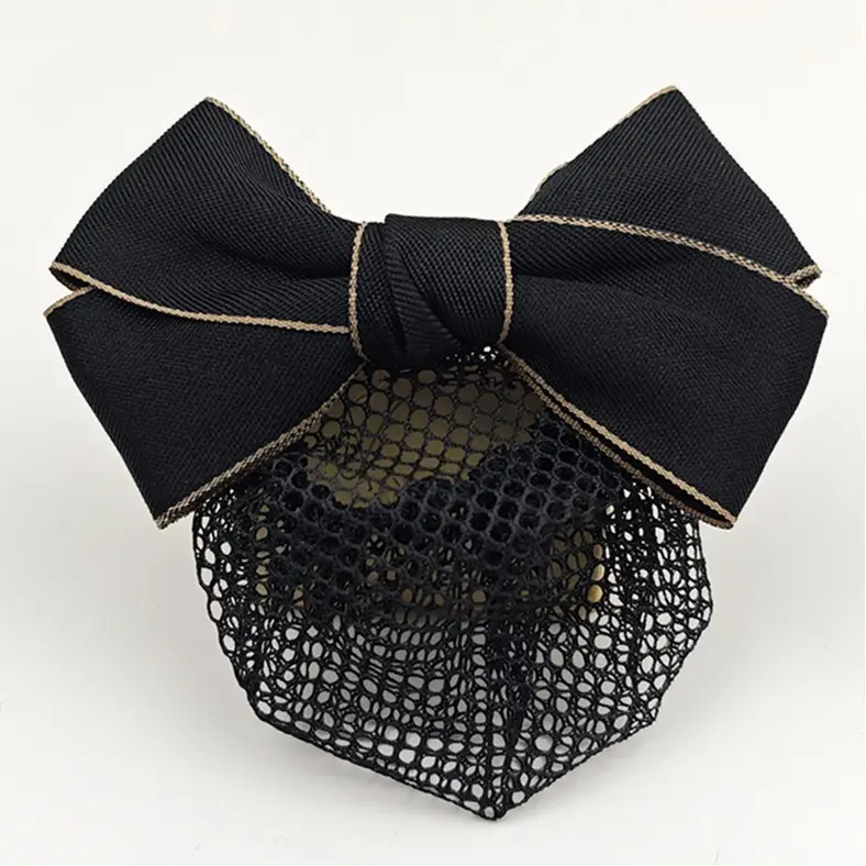 Black Embroidered Bow Hair Net for Women - Image 37