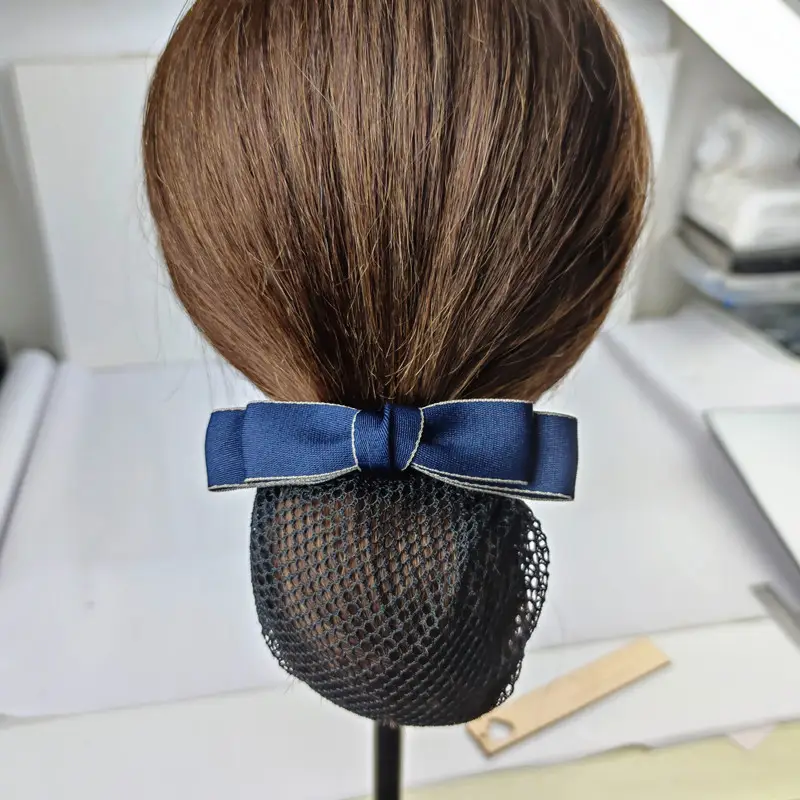 Black Embroidered Bow Hair Net for Women - Image 39