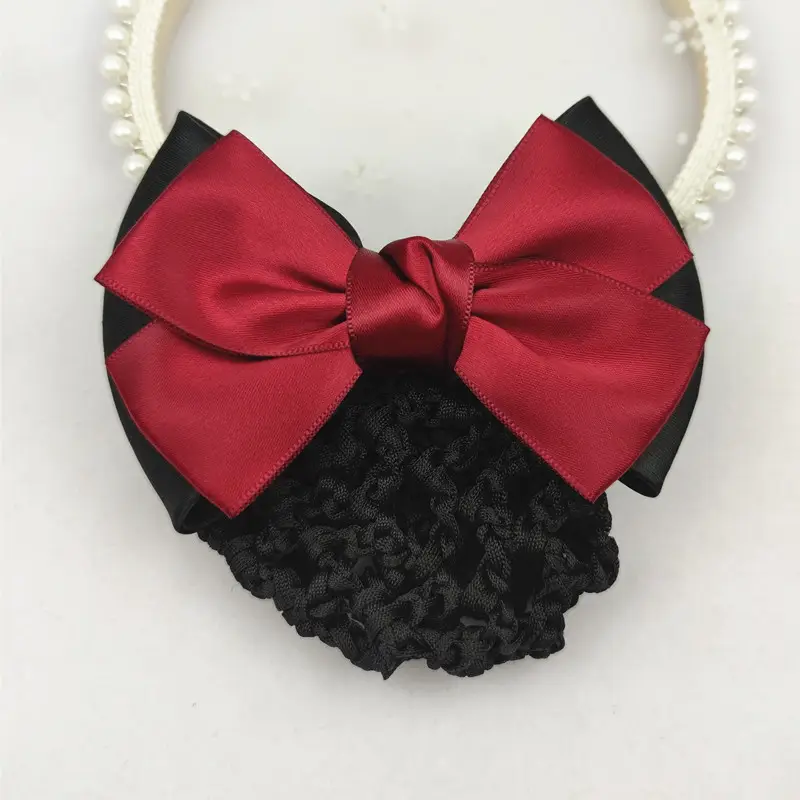Black Embroidered Bow Hair Net for Women - Image 4
