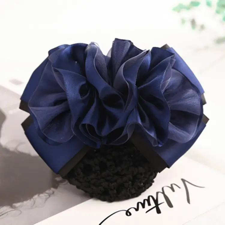 Black Embroidered Bow Hair Net for Women - Image 41
