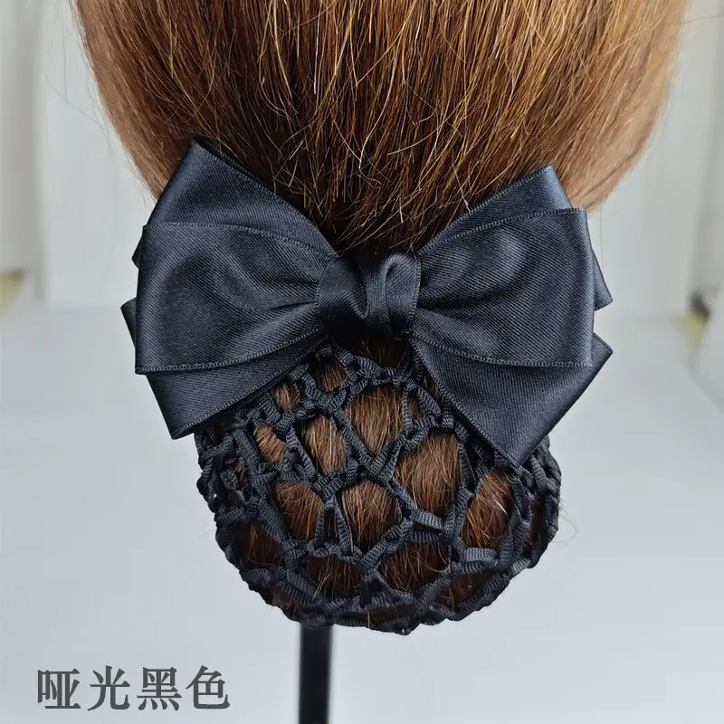 Black Embroidered Bow Hair Net for Women - Image 43