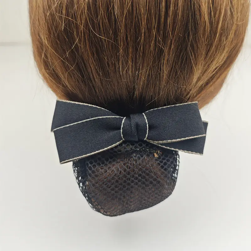Black Embroidered Bow Hair Net for Women - Image 49