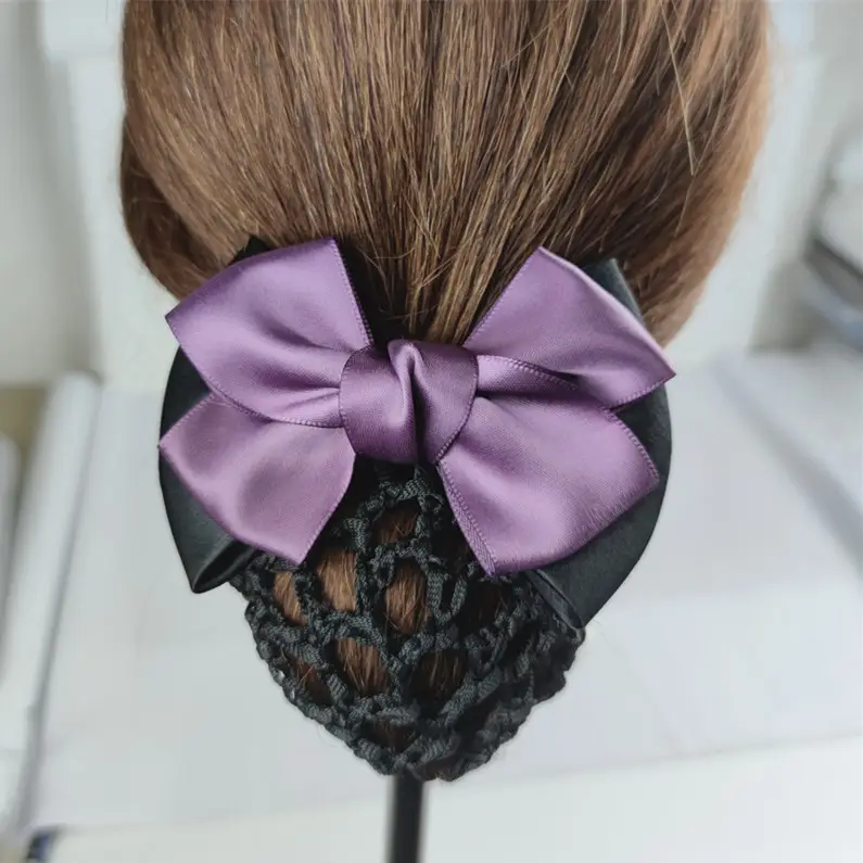 Black Embroidered Bow Hair Net for Women - Image 5