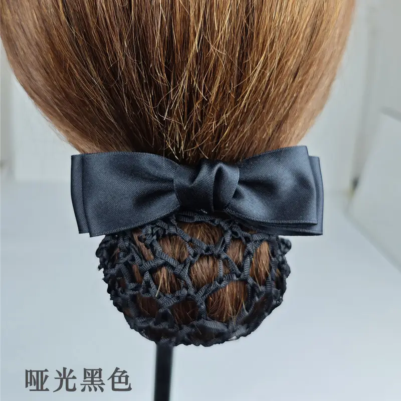 Black Embroidered Bow Hair Net for Women - Image 53