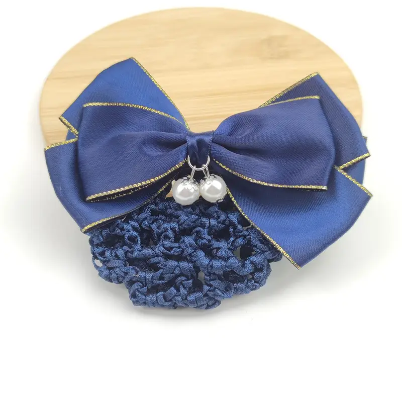 Black Embroidered Bow Hair Net for Women - Image 58