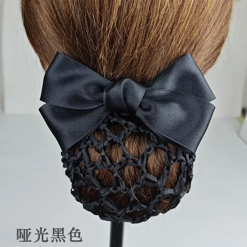 Black Embroidered Bow Hair Net for Women - Image 7