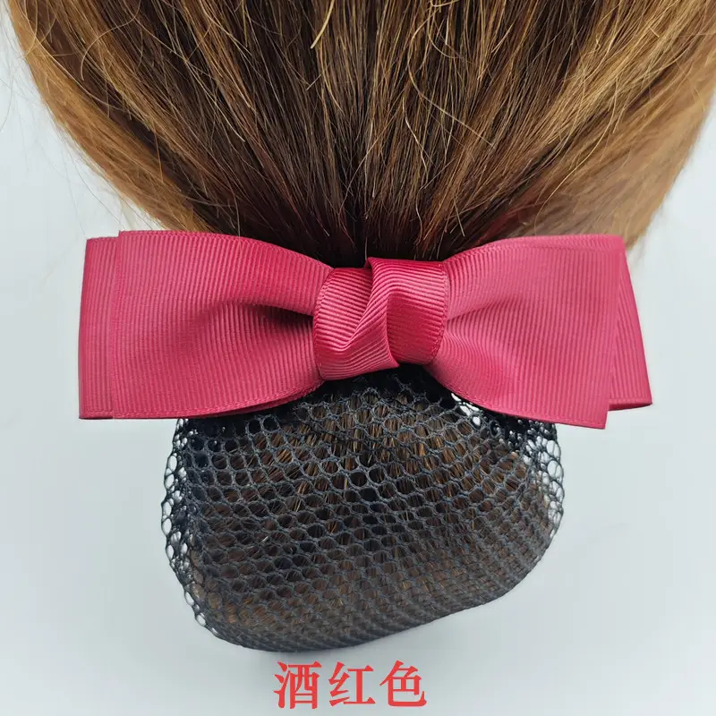 Black Embroidered Bow Hair Net for Women - Image 72
