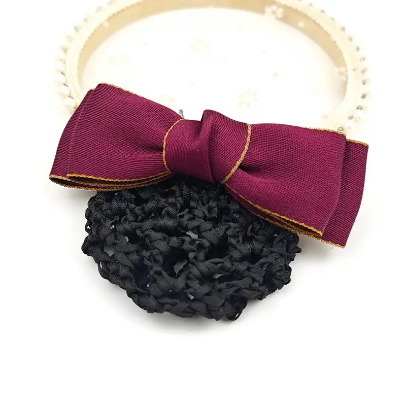 Black Embroidered Bow Hair Net for Women - Image 73
