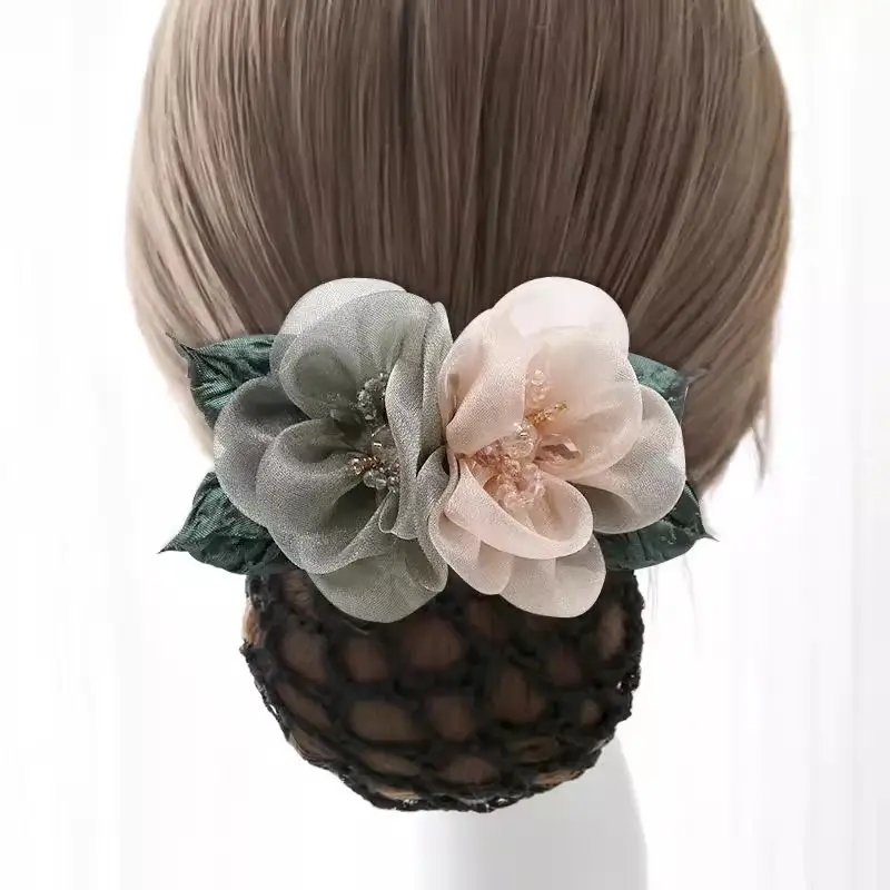 Black Embroidered Bow Hair Net for Women - Image 75