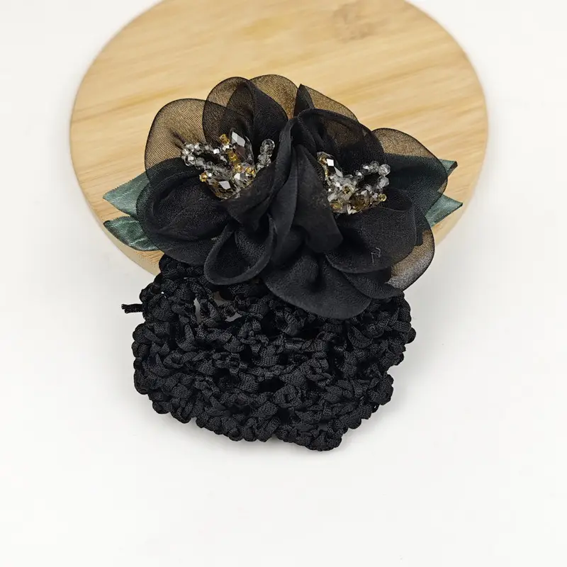 Black Embroidered Bow Hair Net for Women - Image 77