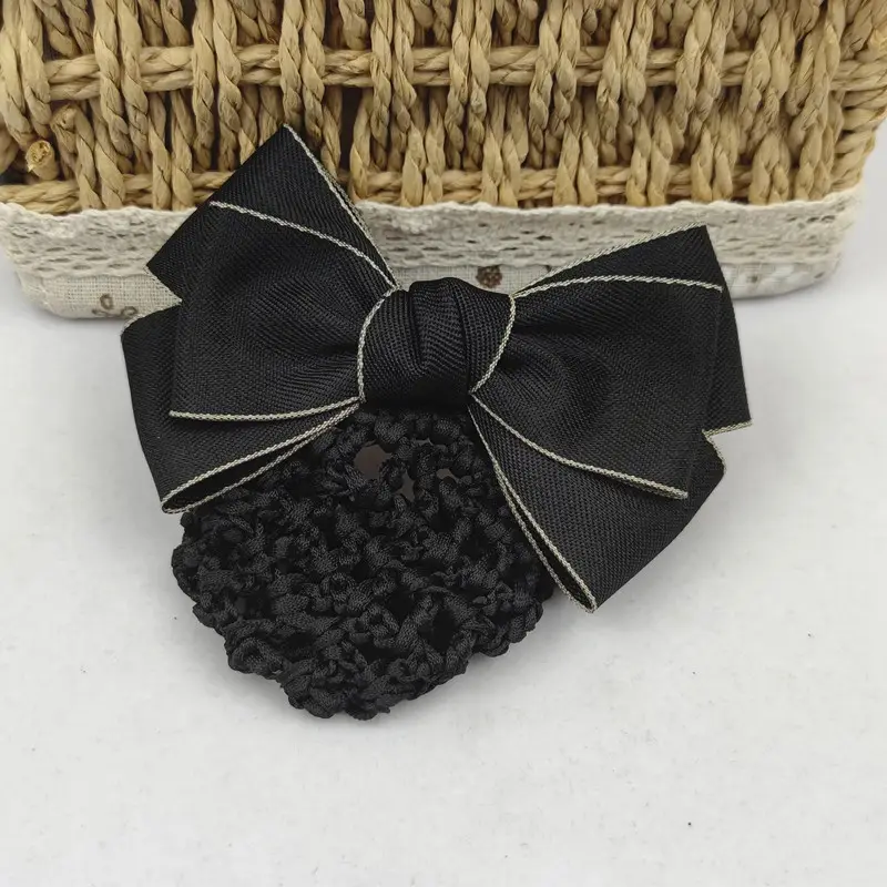 Black Embroidered Bow Hair Net for Women - Image 8