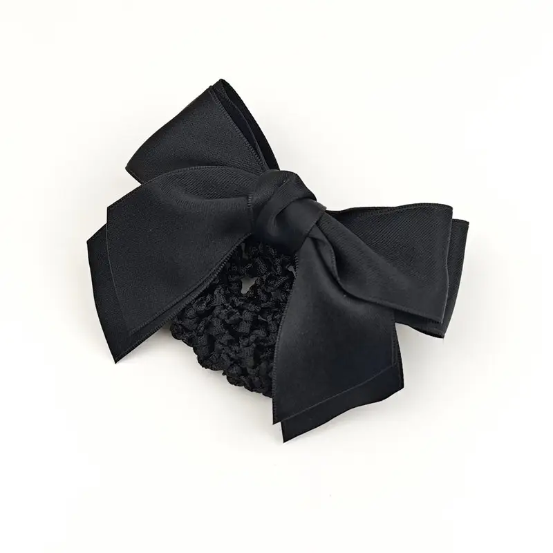 Black Embroidered Bow Hair Net for Women - Image 80