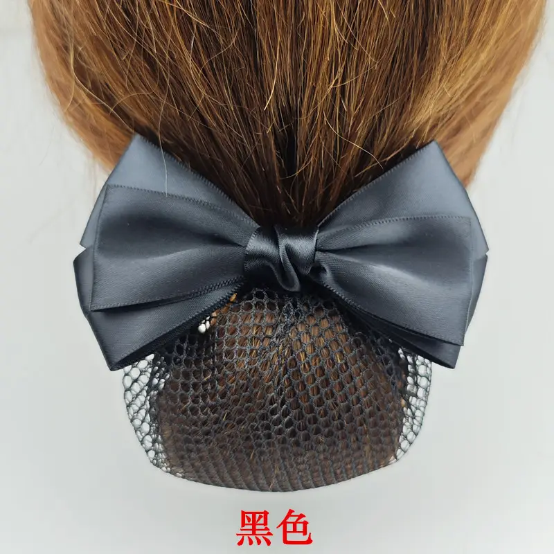 Black Embroidered Bow Hair Net for Women - Image 81