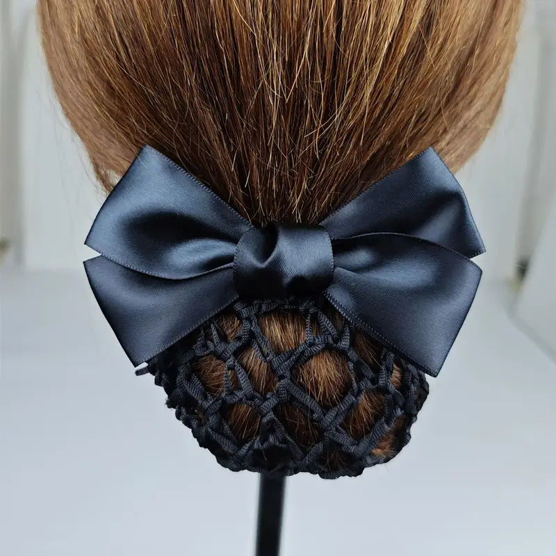 Black Embroidered Bow Hair Net for Women - Image 84