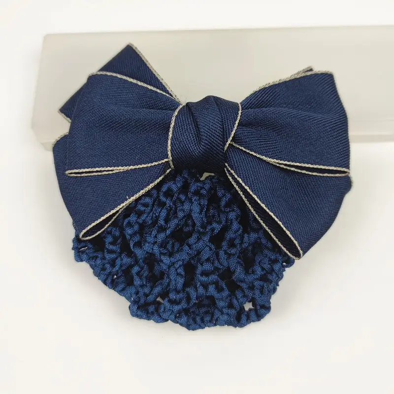 Black Embroidered Bow Hair Net for Women - Image 9