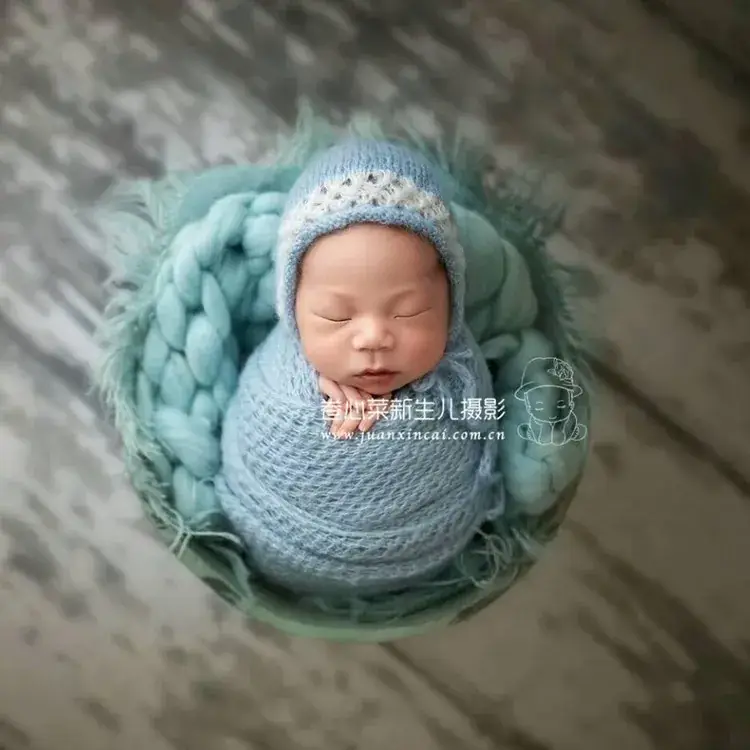 Blue Fleece Baby Hat for Newborns Studio Props