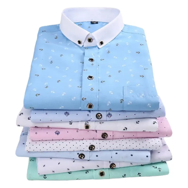 New Men's Printed Long Sleeve Plaid Shirt Gray