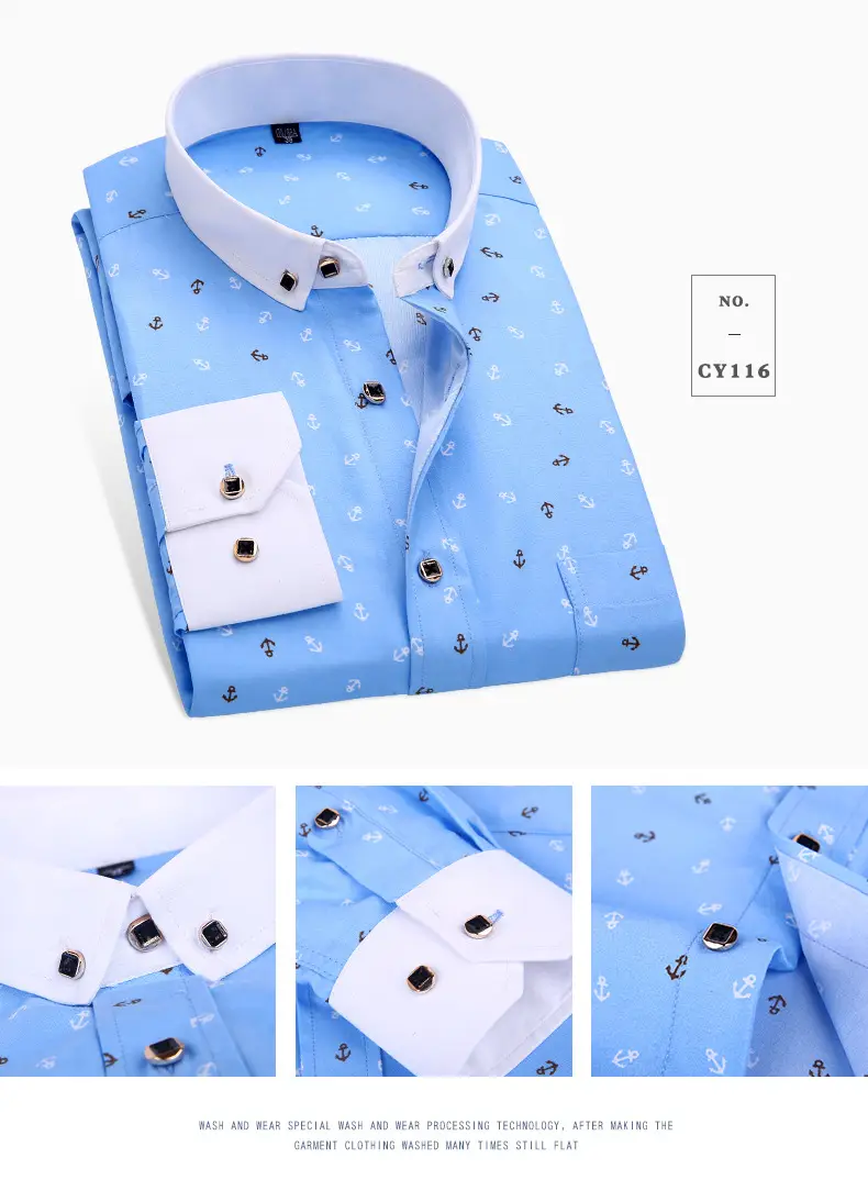 New Men's Printed Long Sleeve Plaid Shirt Gray — feature 16