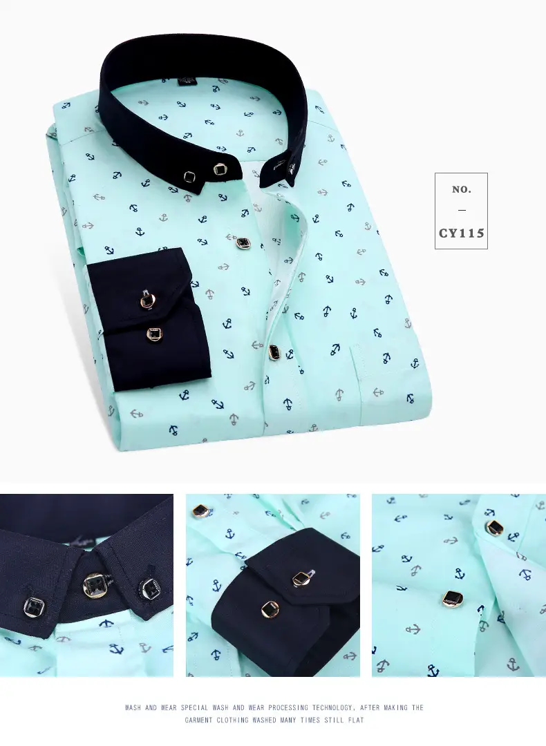New Men's Printed Long Sleeve Plaid Shirt Gray — feature 17