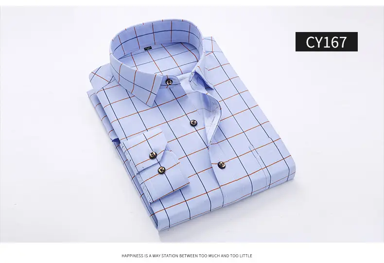 New Men's Printed Long Sleeve Plaid Shirt Gray — feature 18