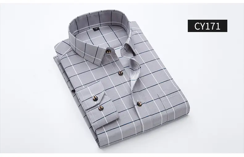 New Men's Printed Long Sleeve Plaid Shirt Gray — feature 20