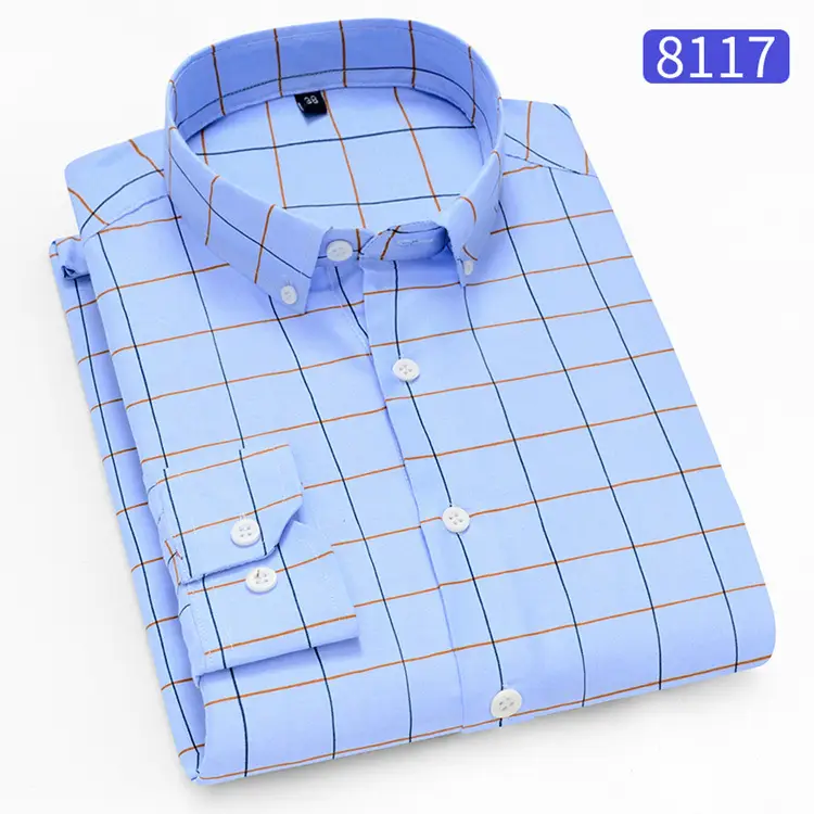 New Men's Printed Long Sleeve Plaid Shirt Gray - Image 19