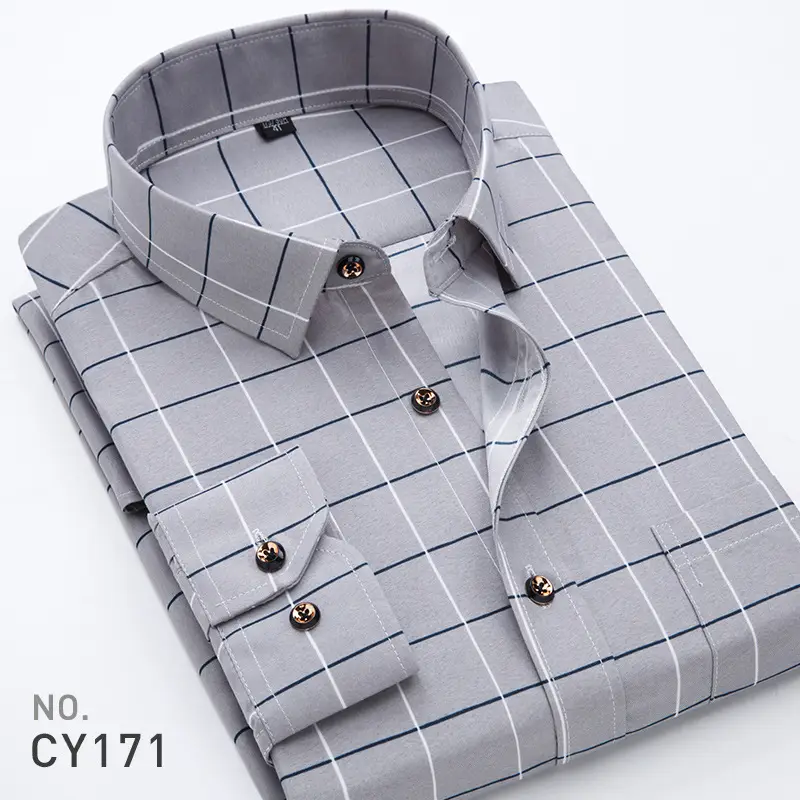 New Men's Printed Long Sleeve Plaid Shirt Gray - Image 2