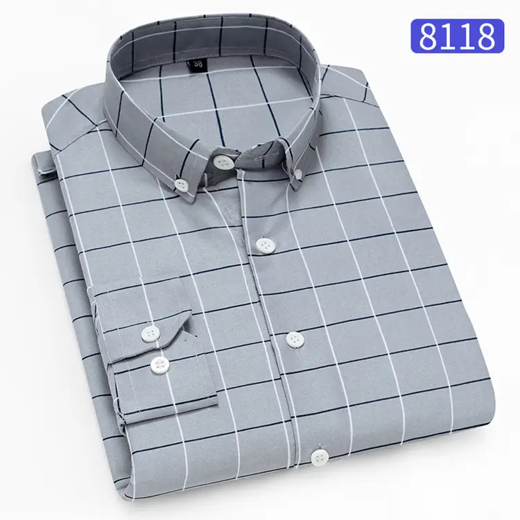 New Men's Printed Long Sleeve Plaid Shirt Gray - Image 20