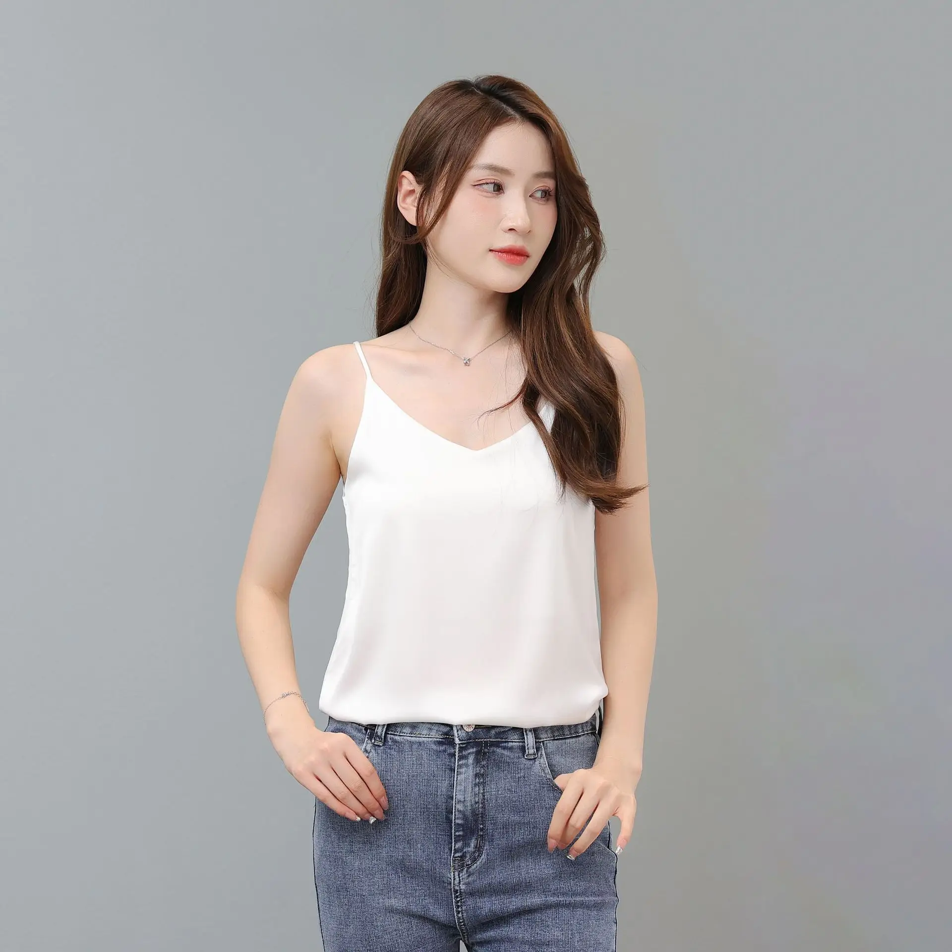 Silk Sling V-Neck Tops for Women Spring Summer Wear — feature 11