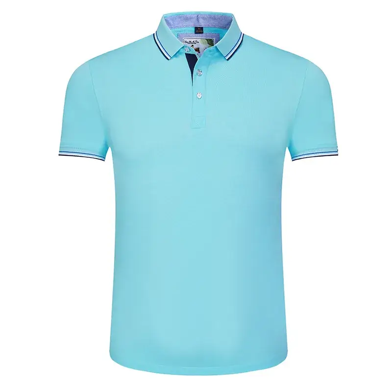 Men Blue Polo Shirt with Embroidered Collar - Image 11