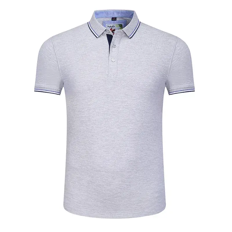 Men Blue Polo Shirt with Embroidered Collar - Image 5