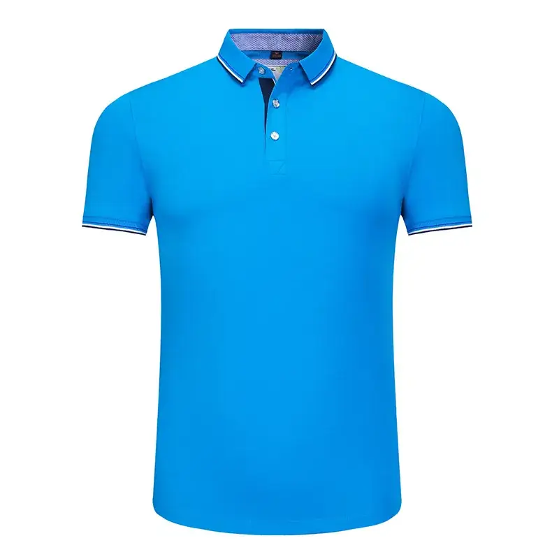 Men Blue Polo Shirt with Embroidered Collar - Image 9