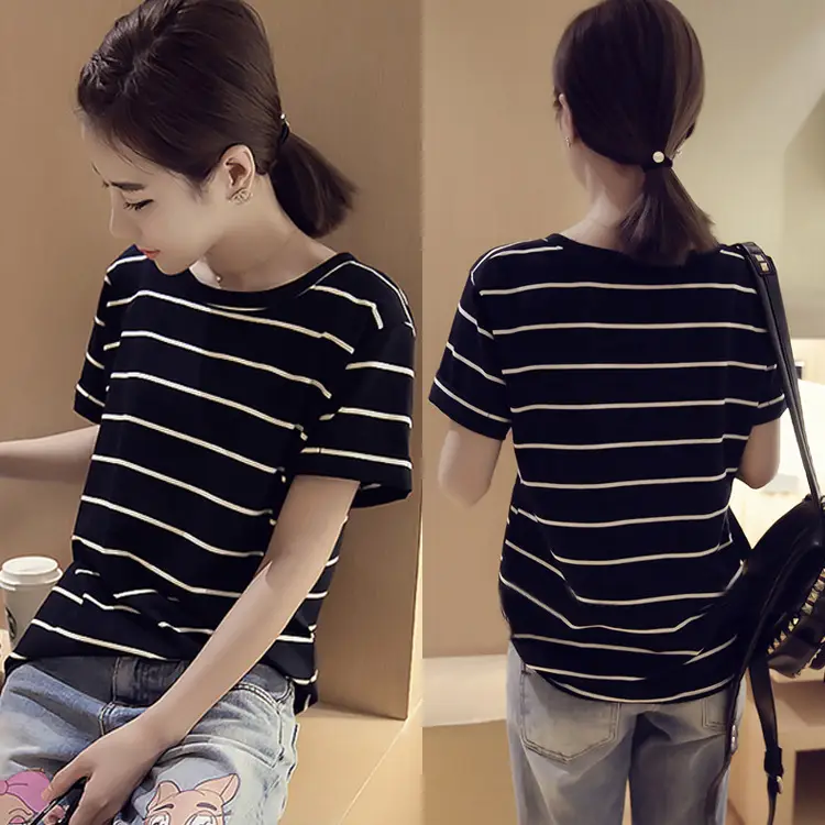 2025 Summer Loose Striped T-Shirt Women Plus Size