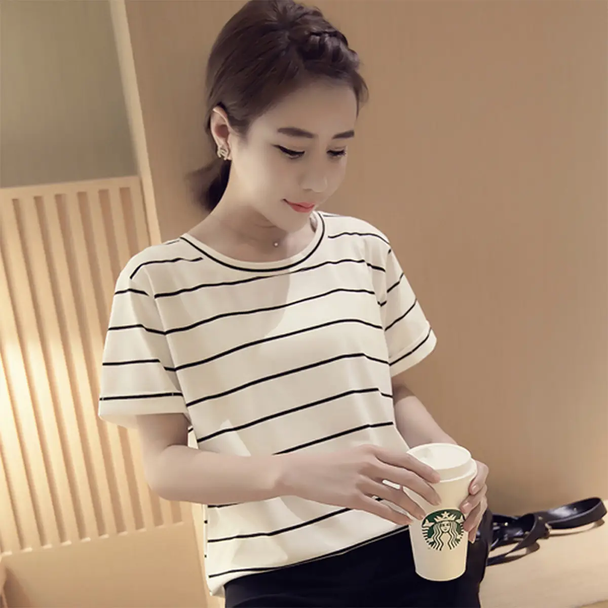 2025 Summer Loose Striped T-Shirt Women Plus Size
