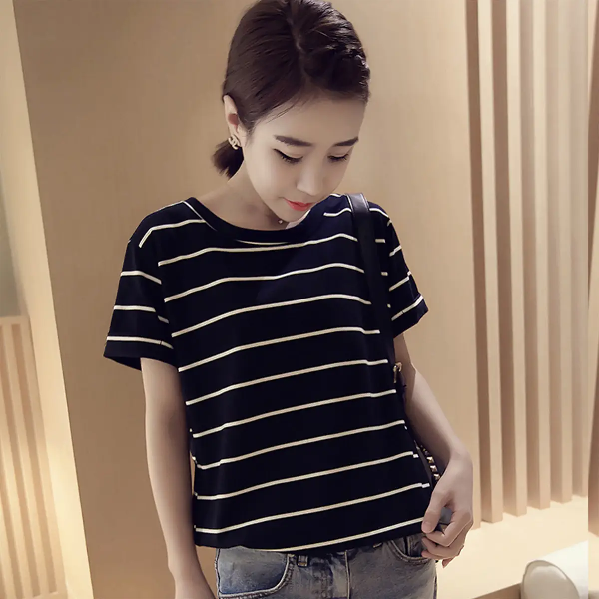 2025 Summer Loose Striped T-Shirt Women Plus Size