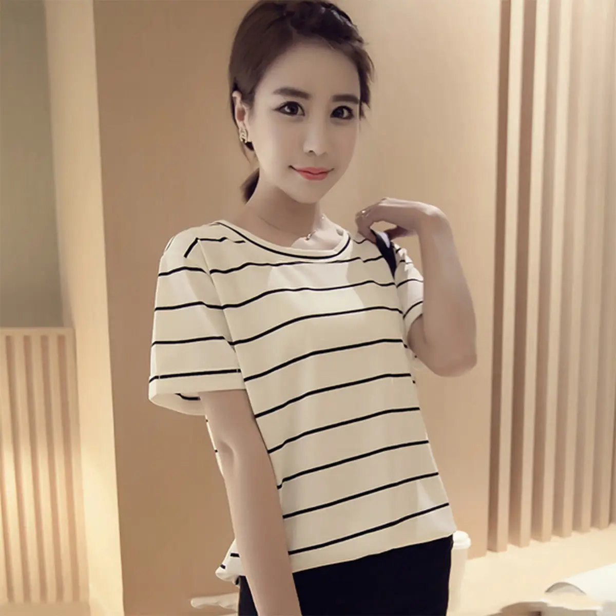 2025 Summer Loose Striped T-Shirt Women Plus Size