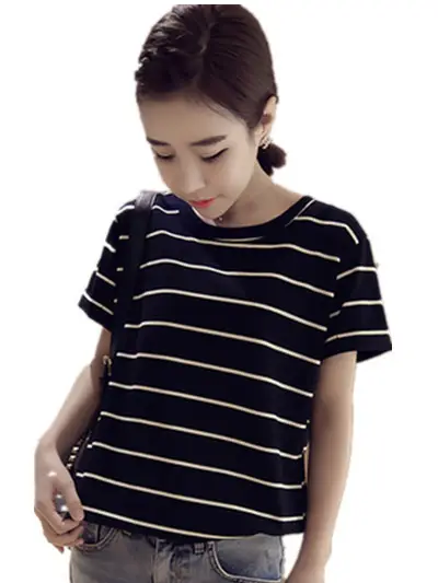 2025 Summer Loose Striped T-Shirt Women Plus Size