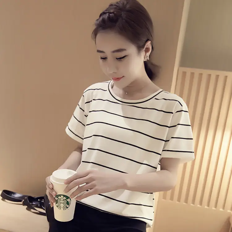 2025 Summer Loose Striped T-Shirt Women Plus Size