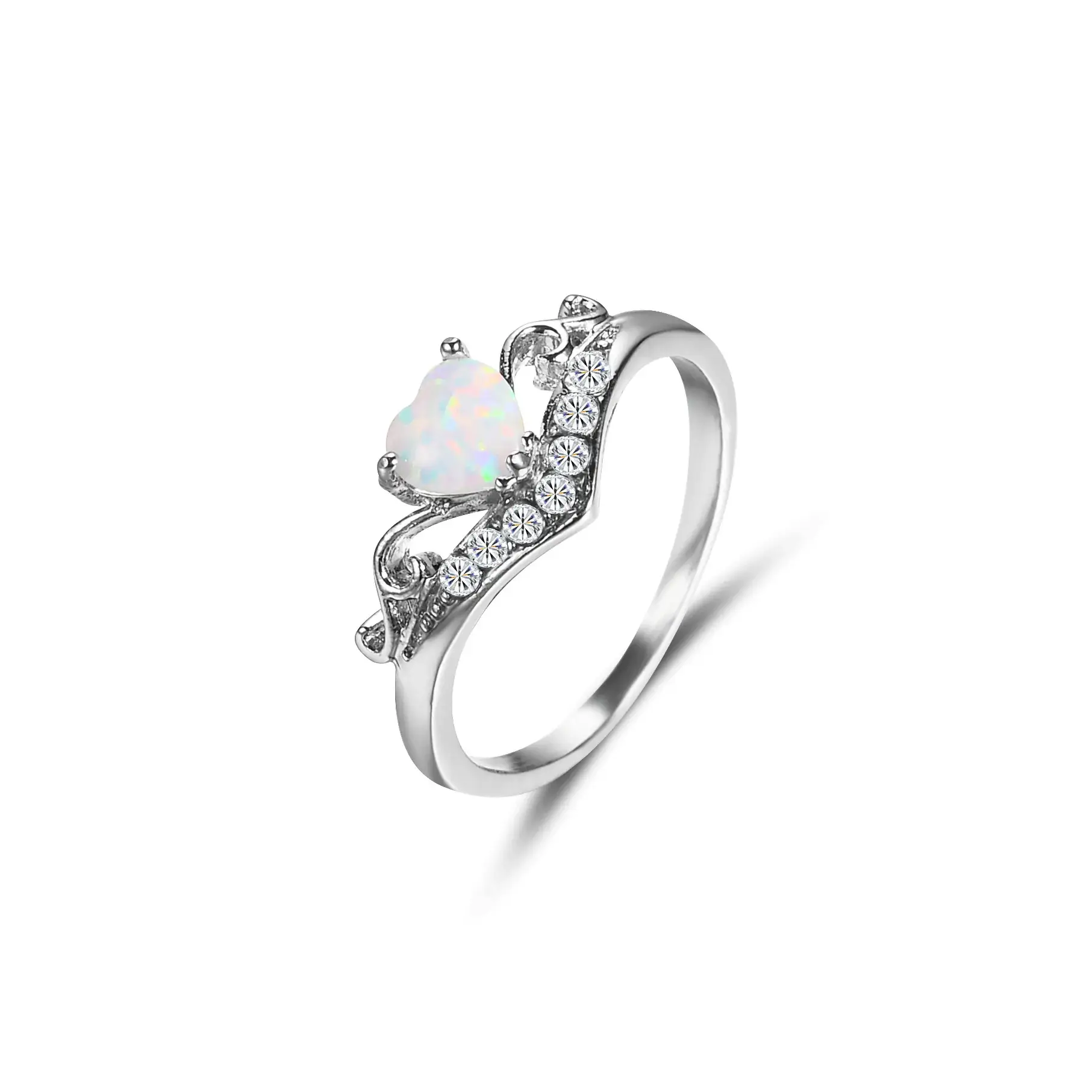 Silver Opal Ring with Diamond Set for Women - Image 6