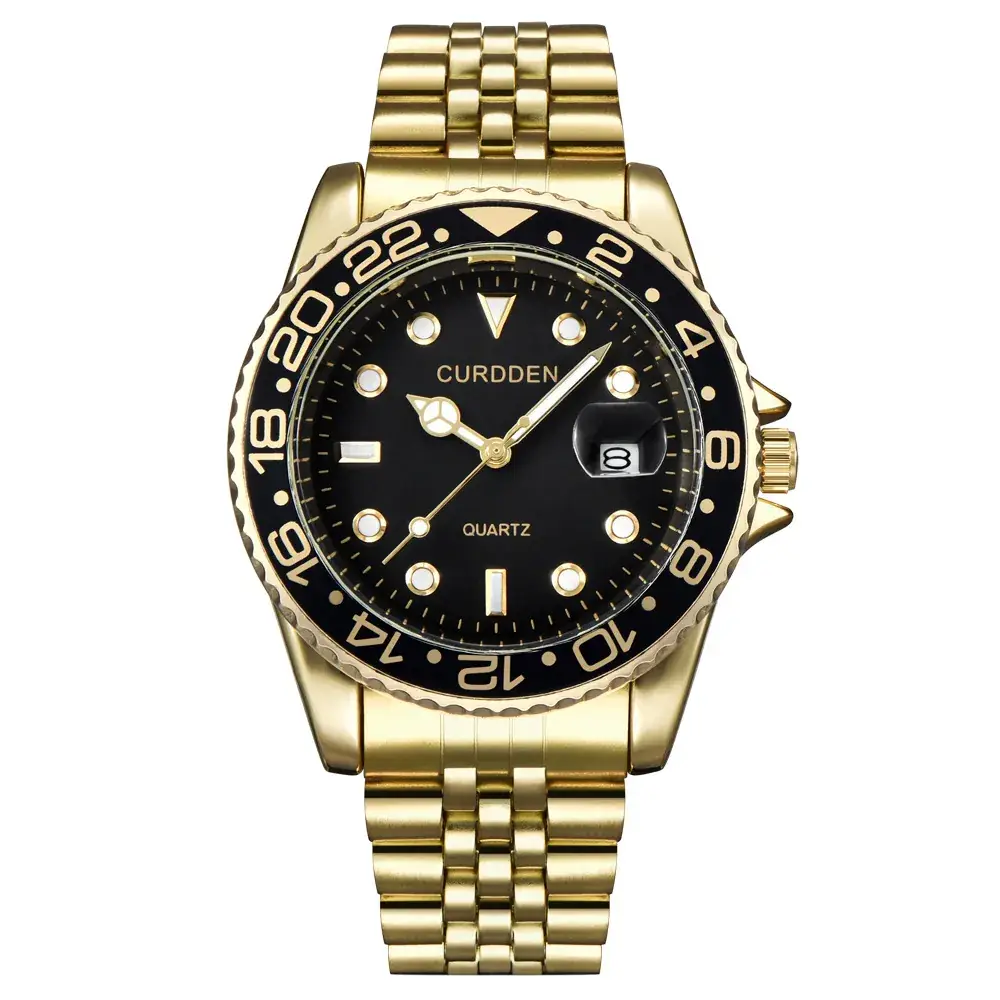 Men's Gold Quartz Wrist Watch with Black Dial - Image 5