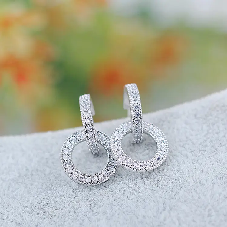 Korean Style S925 Silver Zircon Circle Earrings for Women