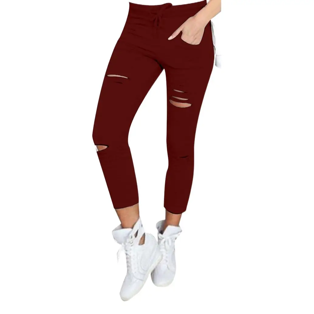 Women's Black Holes Pencil Leggings Casual Wear